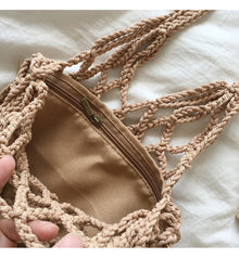 Women’s Crochet Bag with Fishnet Design Top Handle Bag for Boho Everyday Style & Gifts
