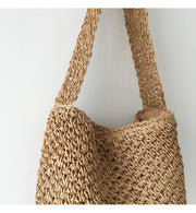 Women’s Straw Shoulder Bucket Bag for Beach, Vacation & Summer Outfits
