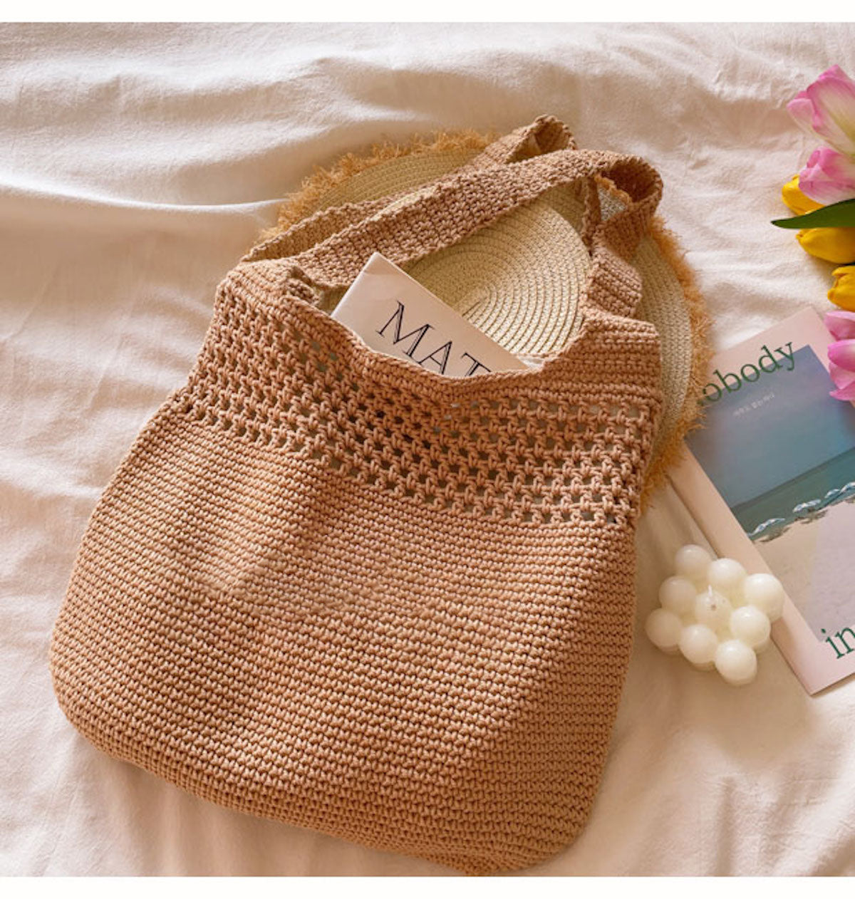 Women’s Cotton Crochet Shoulder Bag Bucket Bag for Boho Everyday Style & Gifts