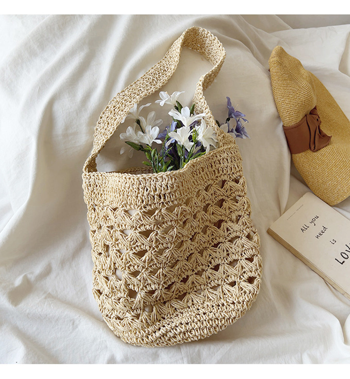 Women’s Patterned Straw Shoulder Bucket Bag for Beach, Vacation & Summer Outfits
