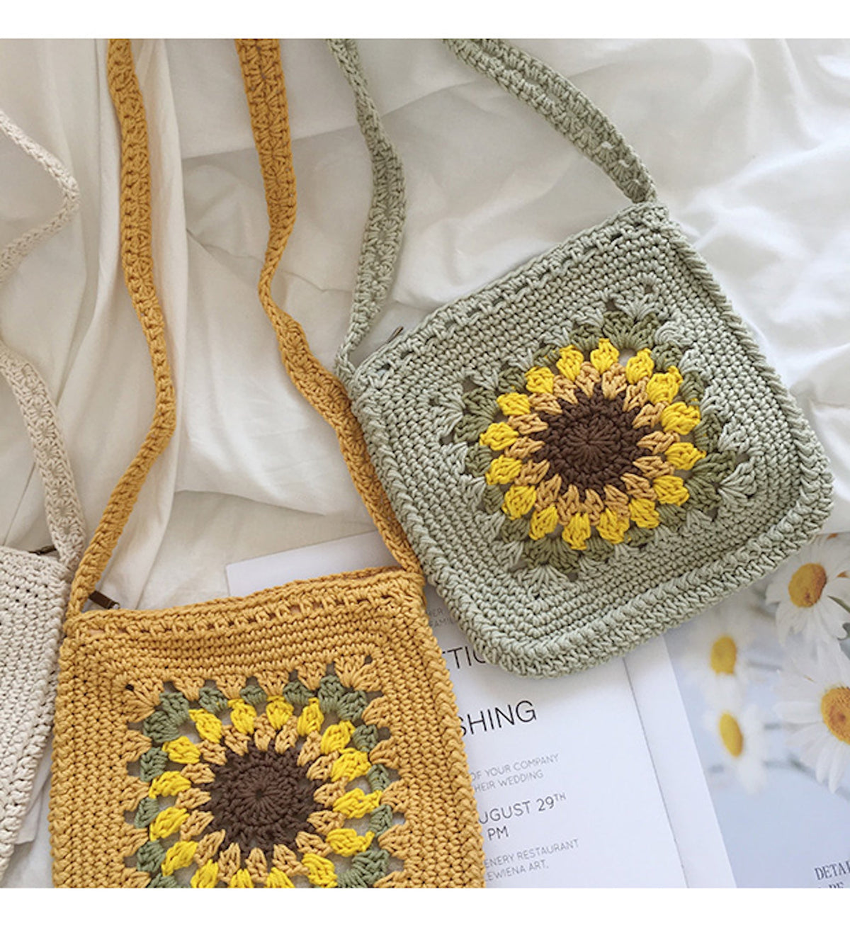Women’s Handmade Crochet Sunflower Purse Crossbody Bag for Boho Everyday Style & Gifts