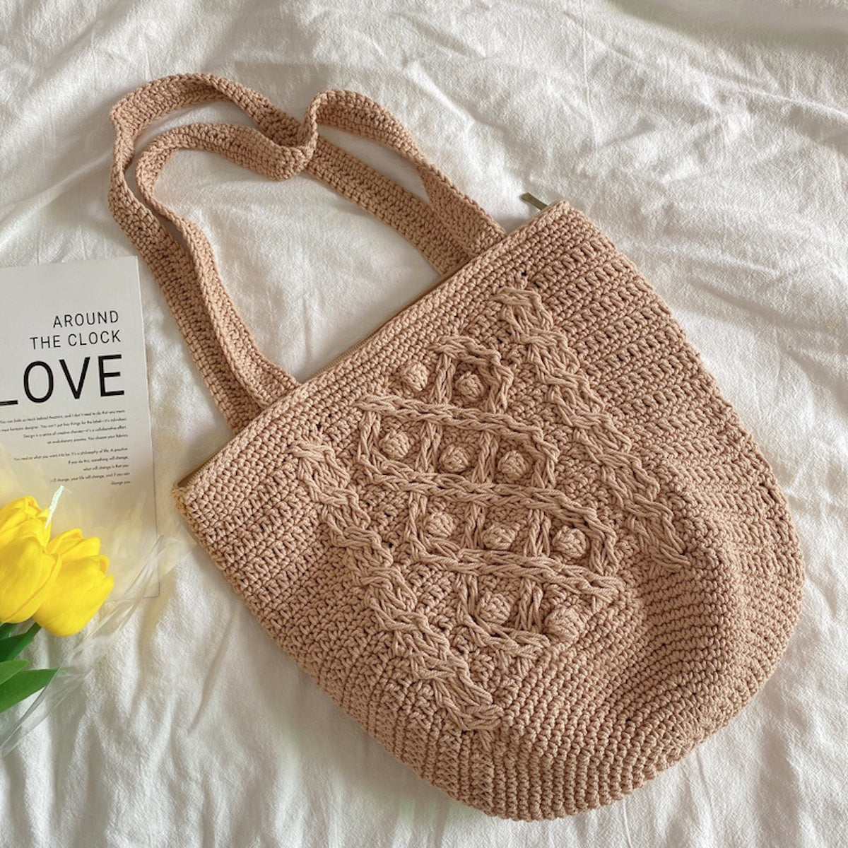 Women’s Handmade Cotton Knitted Shoulder Bucket Bag Crossbody Bag for Boho Everyday Style & Gifts