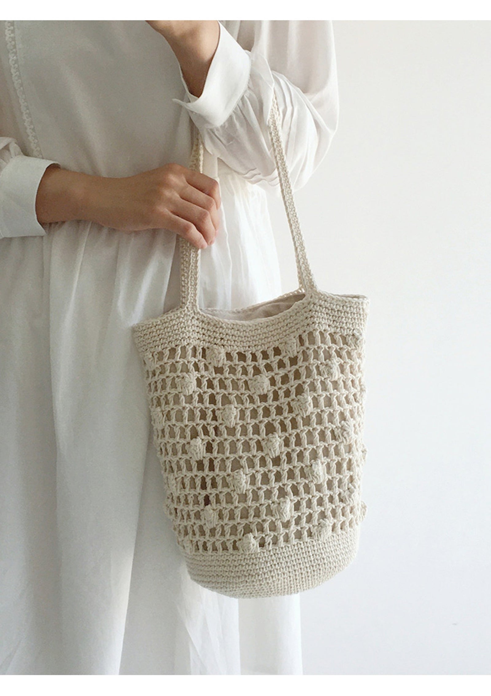 Women’s Crochet Cotton Bucket Shoulder Bag for Boho Everyday Style & Gifts