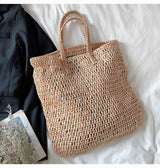 Women’s Minimalistic Straw Woven Tote Bag for Beach, Vacation & Summer Outfits