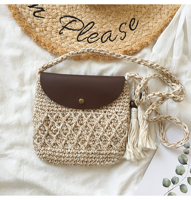 Women’s Crochet Crossbody Messenger Bag with Leather Flap for Boho Everyday Style & Gifts