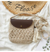 Women’s Crochet Crossbody Messenger Bag with Leather Flap for Boho Everyday Style & Gifts