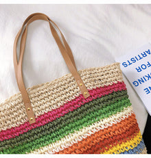 Große Regenbogen-Strohtasche für Damen für Strand, Urlaub und Sommer-Outfits