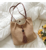 Women’s Crochet Cotton Retro Woven Shoulder Bag with Tassel for Boho Everyday Style & Gifts