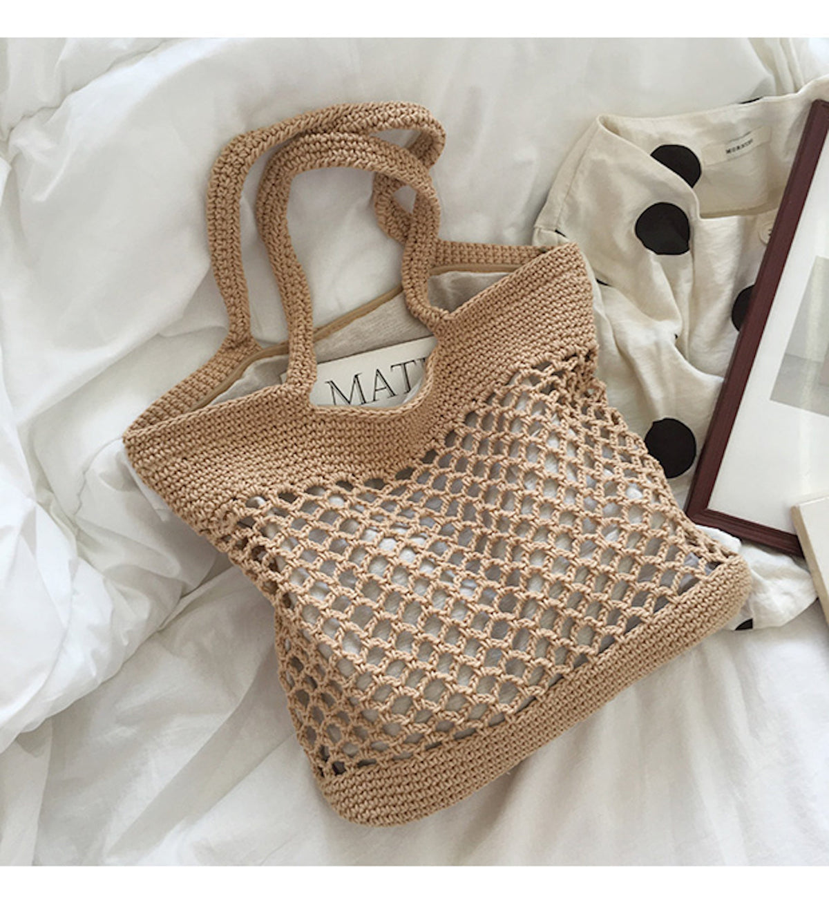 Women’s Retro Fish Net Cotton Knitted Shoulder Bag for Boho Everyday Style & Gifts
