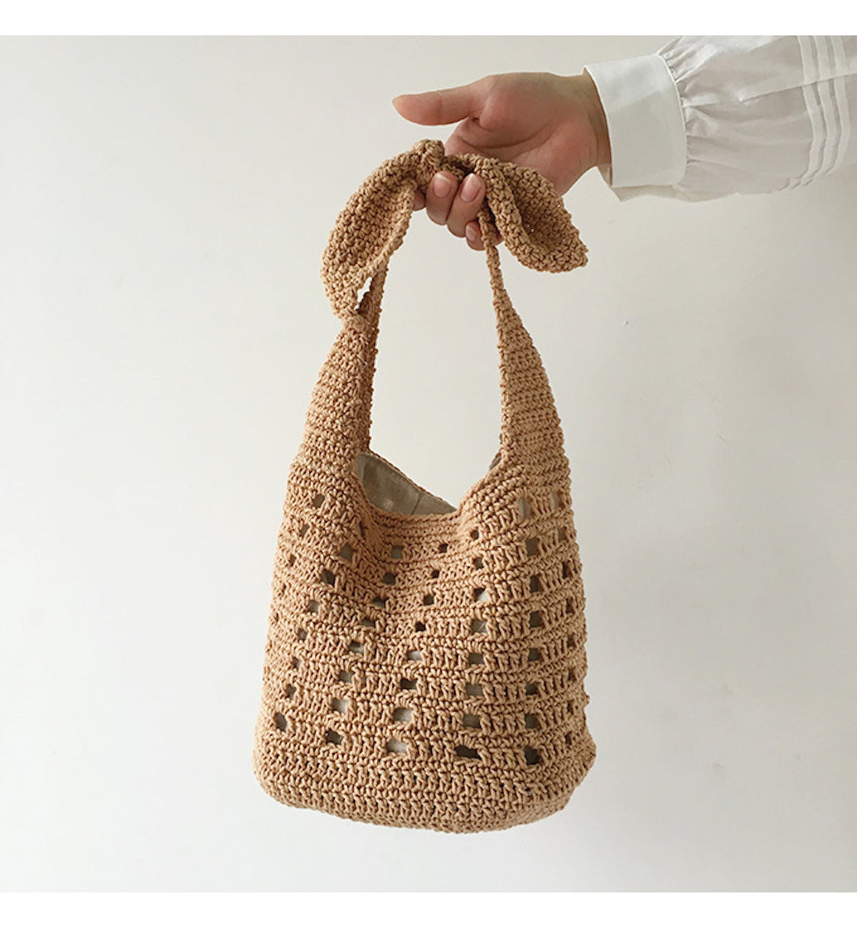 Women’s Medium Crochet Cotton Bucket Bag for Boho Everyday Style & Gifts