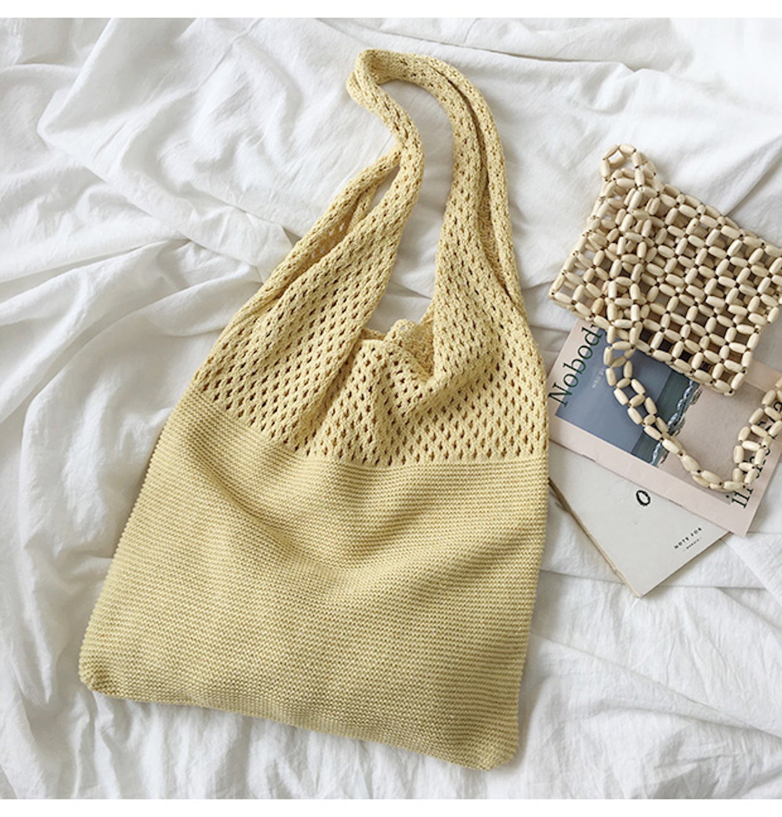 Women’s Macaron Colored Cotton Knitted Shoulder Bag for Boho Everyday Style & Gifts