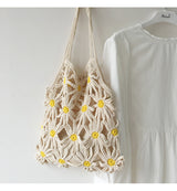 Women’s Retro Daisy Cotton Knitted Shoulder Bag for Boho Everyday Style & Gifts