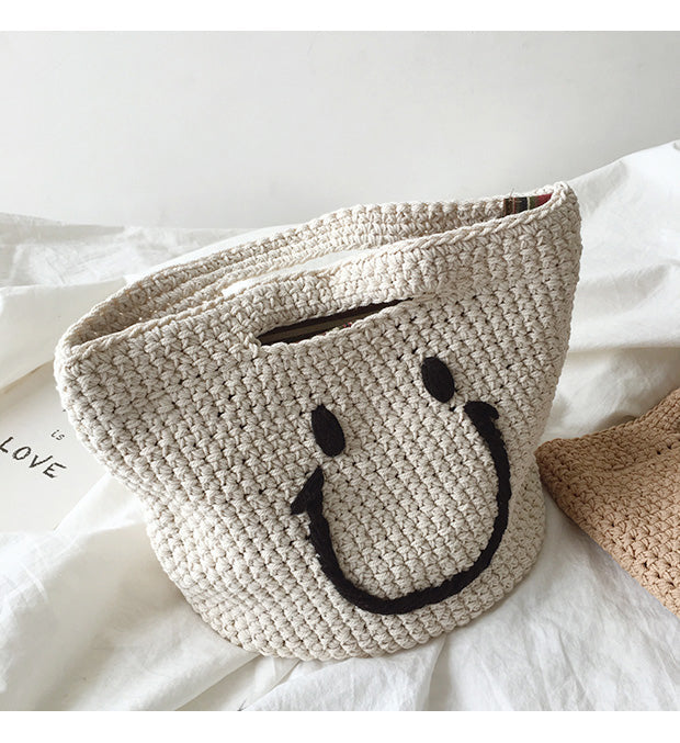 Women’s Cotton Knitted Smiley Face Bag Purse for Boho Everyday Style & Gifts
