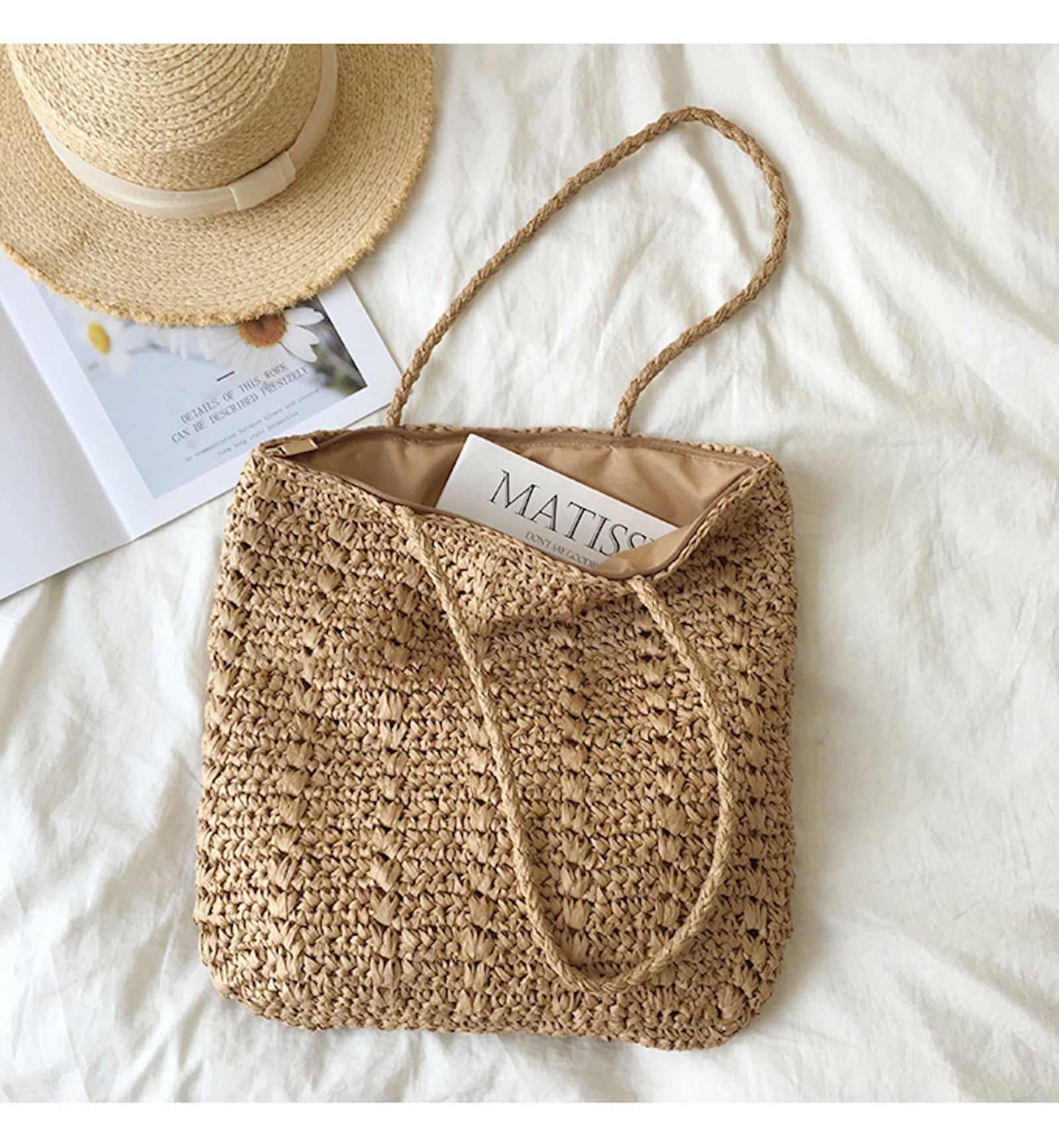 Women’s Lightweight Straw Woven Square Tote Bag for Beach, Vacation & Summer Outfits