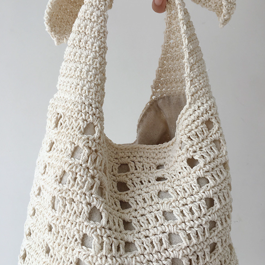 Women’s Medium Crochet Cotton Bucket Bag for Boho Everyday Style & Gifts