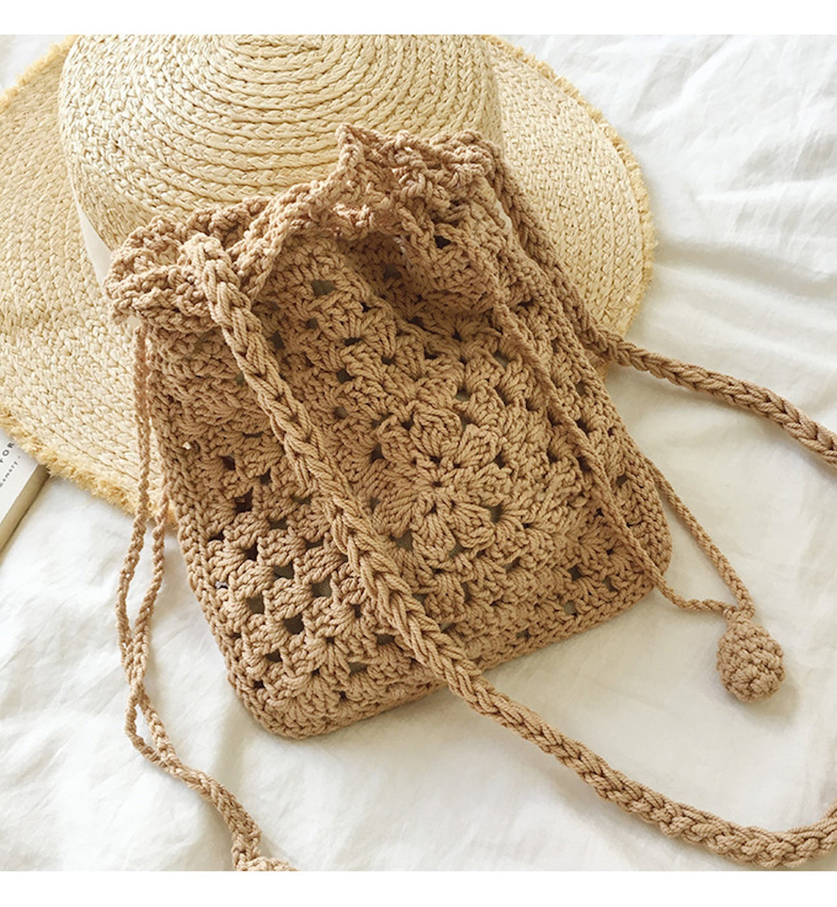 Women’s Retro Cotton Knitted Shoulder Bucket Bag Crossbody Bag for Boho Everyday Style & Gifts