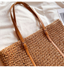 Schicke große geflochtene Strohtasche für Damen – Strandtasche für Strand, Urlaub & Sommeroutfits