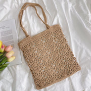 Women’s Crochet Medium Cotton Knitted Top Handle Bag with Floral Design Purse for Boho Everyday Style & Gifts