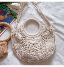 Women’s Crochet Cotton Handmade Top Handle Shoulder Bag for Boho Everyday Style & Gifts