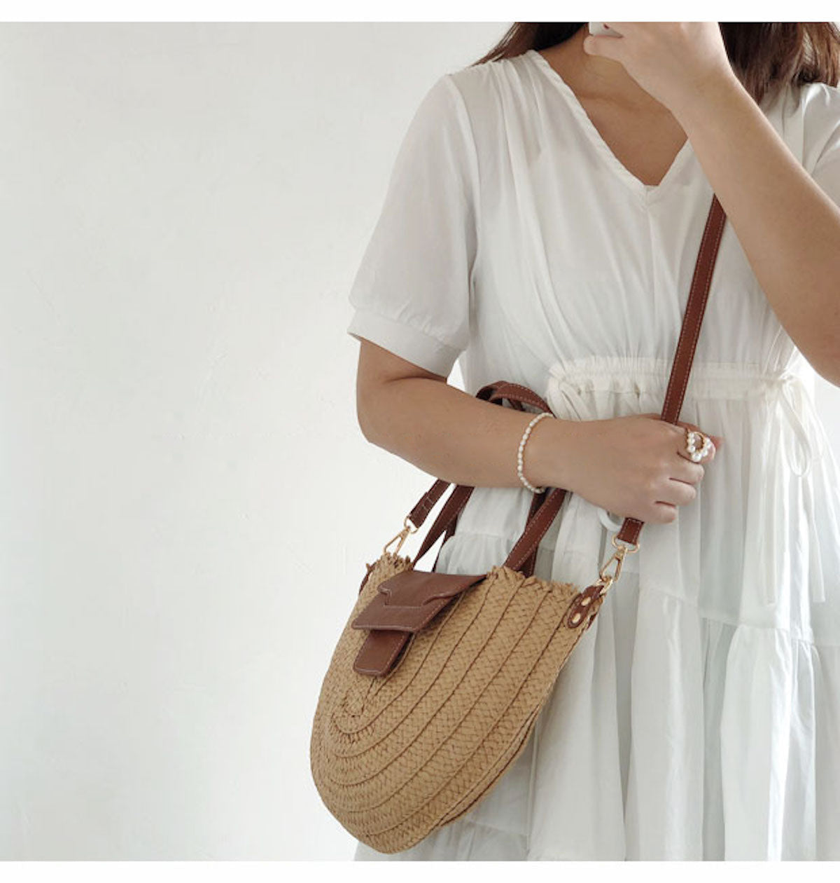 Women’s Straw Half Moon Summer Purse Tote Bag for Beach, Vacation & Summer Outfits