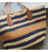 Women’s Large Striped Straw Woven Tote Bag for Beach, Vacation & Summer Outfits