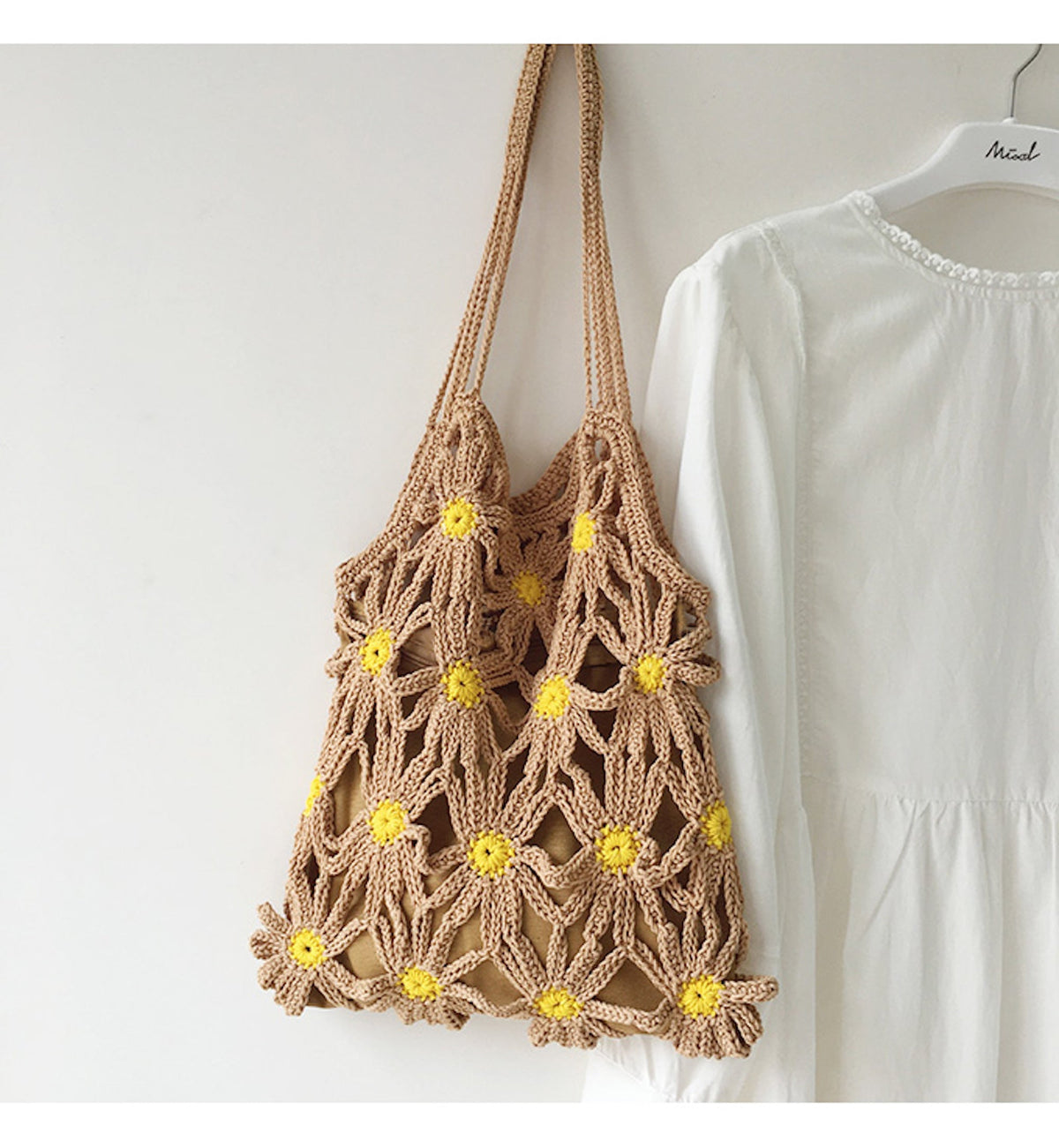Women’s Retro Daisy Cotton Knitted Shoulder Bag for Boho Everyday Style & Gifts