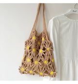 Women’s Retro Daisy Cotton Knitted Shoulder Bag for Boho Everyday Style & Gifts
