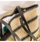 Women’s Large Straw Striped Summer Tote for Beach, Vacation & Summer Outfits