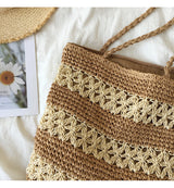 Women’s Patterned Straw Woven Tote Bag for Beach, Vacation & Summer Outfits