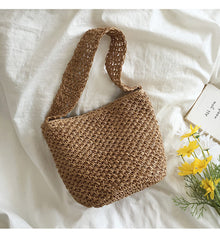 Women’s Straw Shoulder Bucket Bag for Beach, Vacation & Summer Outfits