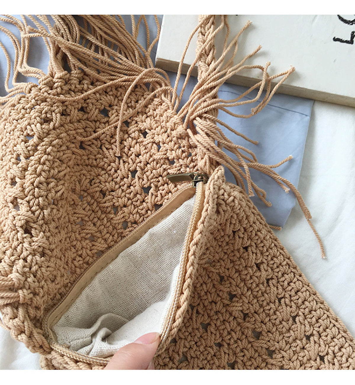 Women’s Crochet Cotton Small Boho Beach Bag with Tassels Tote Bag for Boho Everyday Style & Gifts