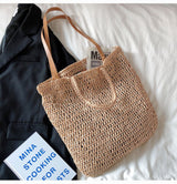 Women’s Minimalistic Straw Woven Tote Bag for Beach, Vacation & Summer Outfits