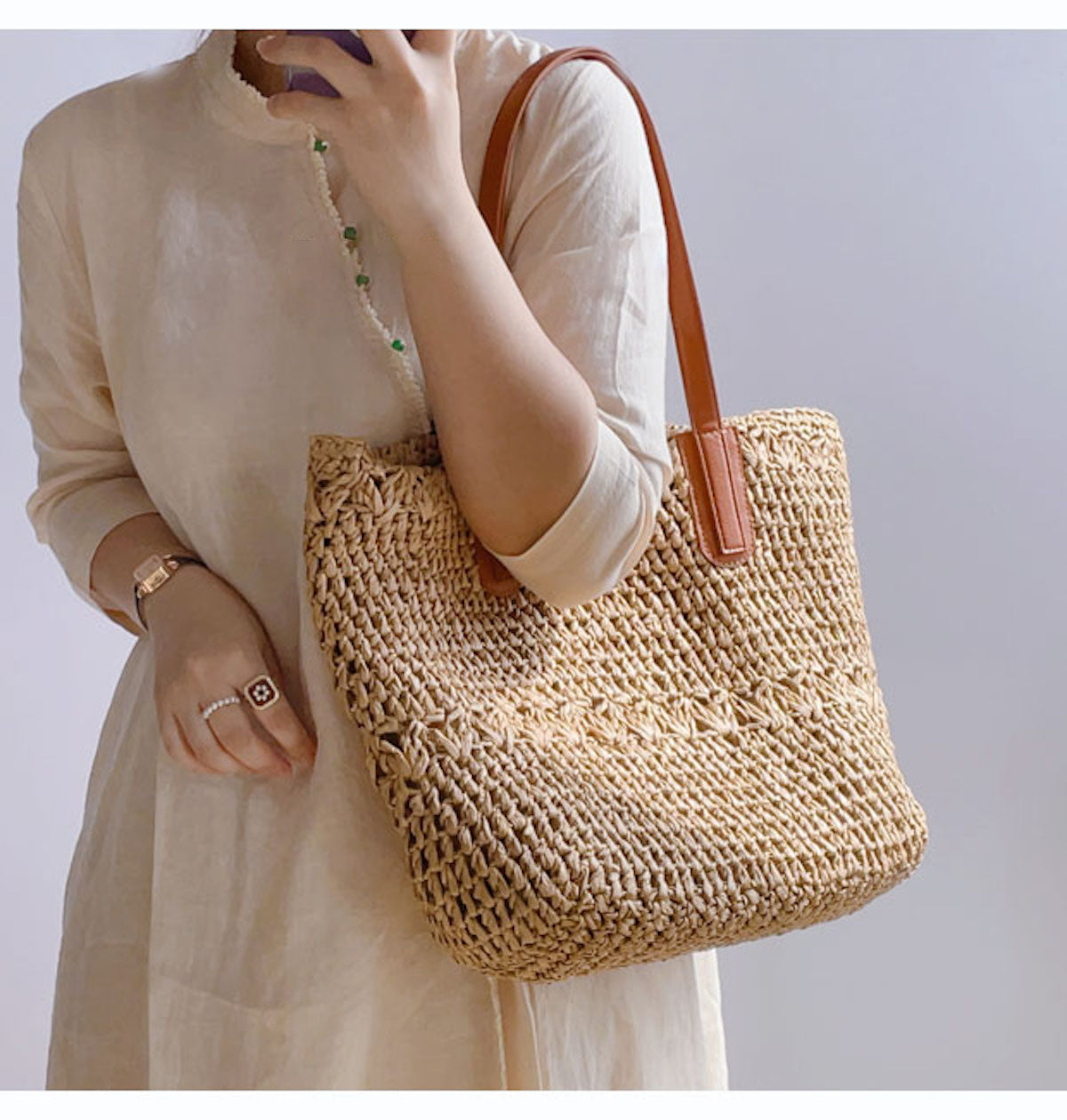 Women’s Large Straw Woven Tote for Beach, Vacation & Summer Outfits