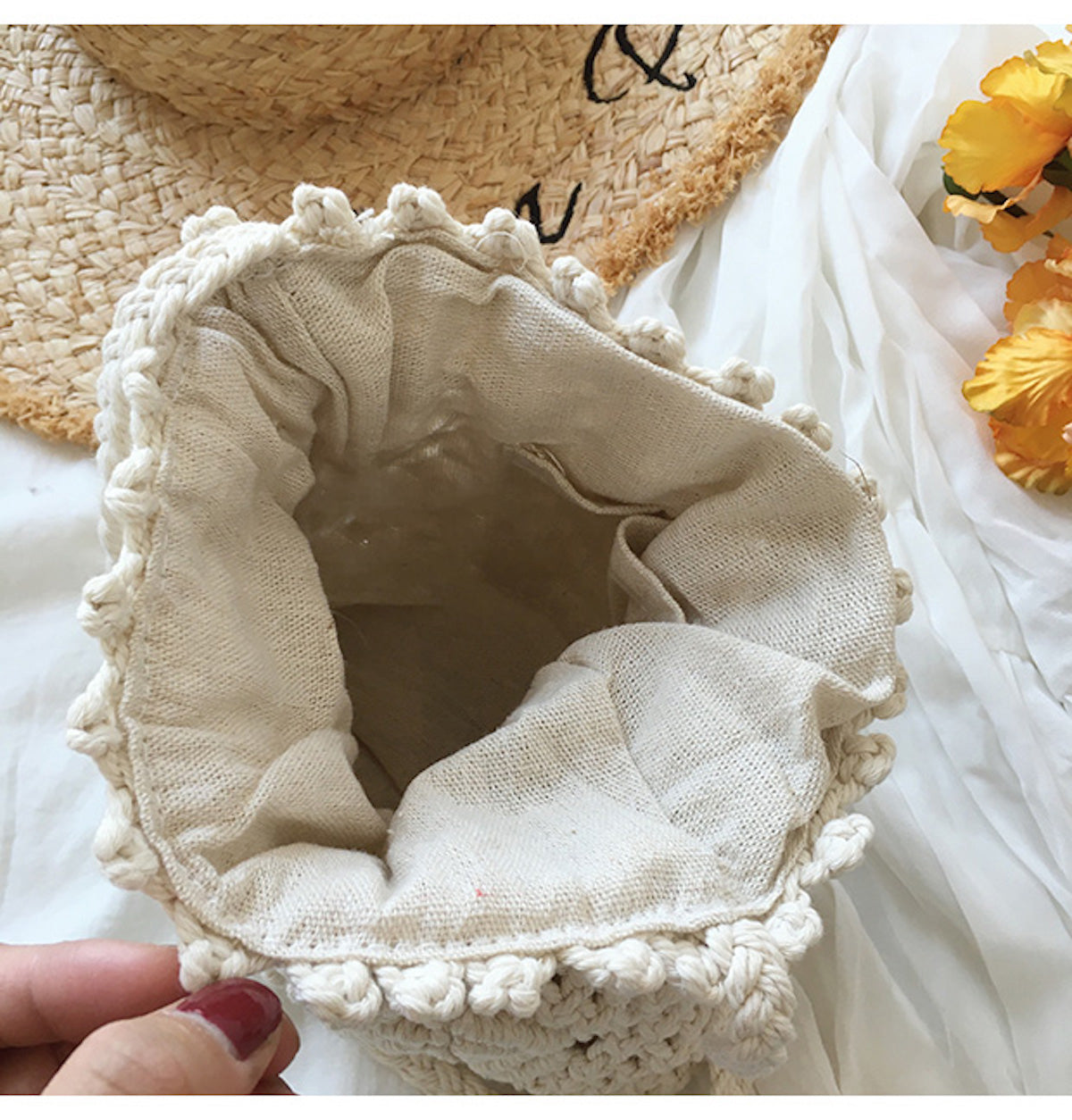 Women’s Macrame Cotton Retro Cotton Macrame Shoulder Drawstring Bag Crossbody Bag for Boho Everyday Style & Gifts