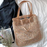 Women’s Minimalistic Straw Woven Tote Bag for Beach, Vacation & Summer Outfits