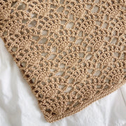 Women’s Crochet Medium Cotton Knitted Top Handle Bag with Floral Design Purse for Boho Everyday Style & Gifts
