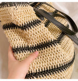 Women’s Large Straw Striped Summer Tote for Beach, Vacation & Summer Outfits