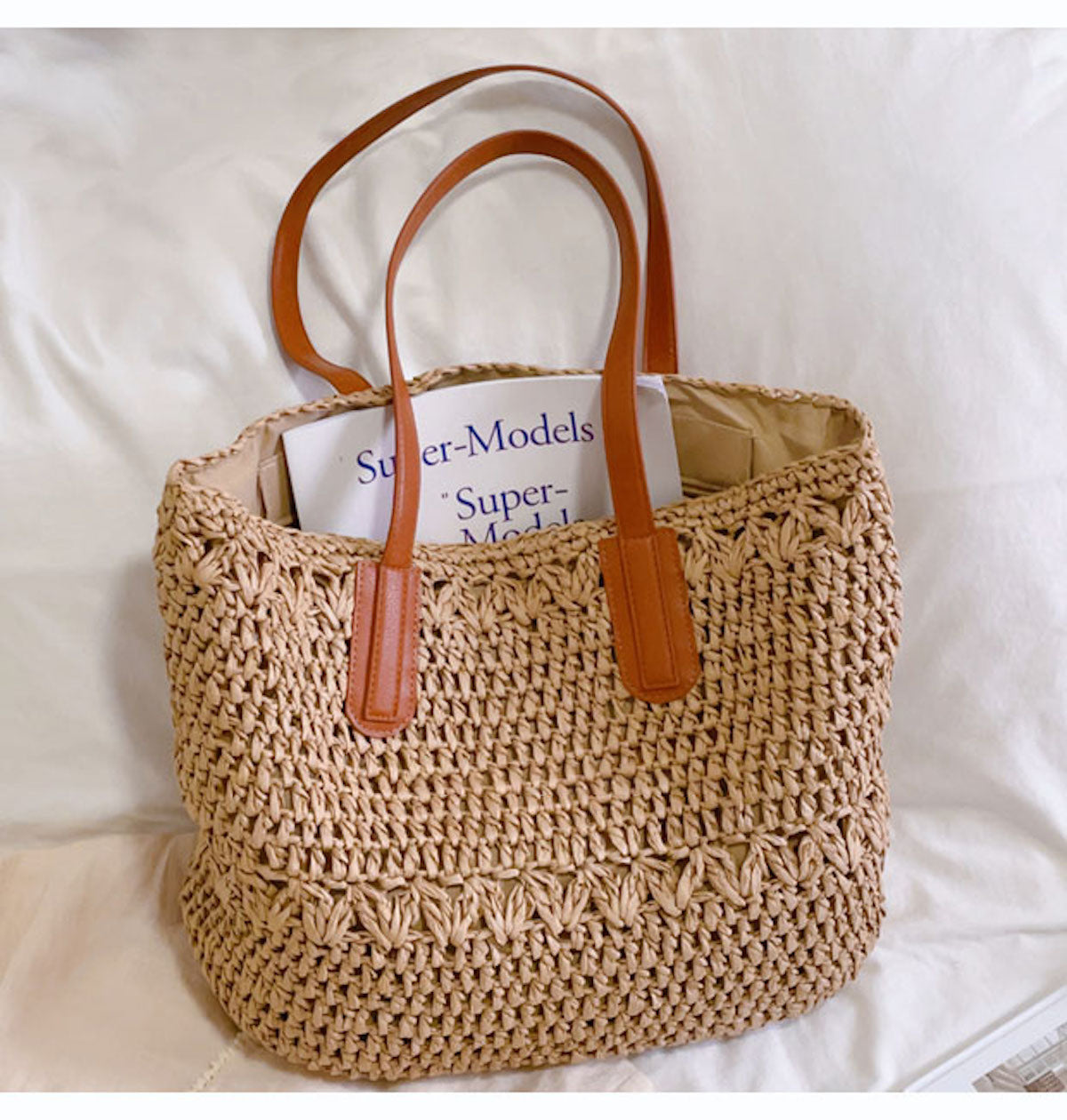 Women’s Large Straw Woven Tote for Beach, Vacation & Summer Outfits