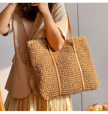 Schicke große geflochtene Strohtasche für Damen – Strandtasche für Strand, Urlaub & Sommeroutfits