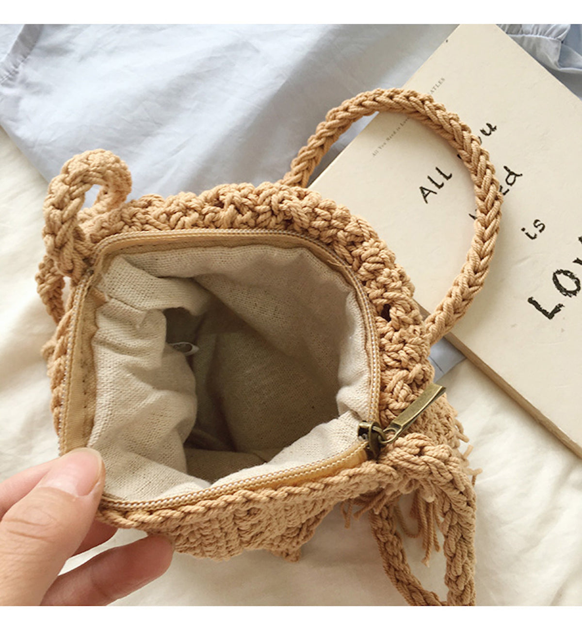 Women’s Crochet Cotton Small Boho Beach Bag with Tassels Tote Bag for Boho Everyday Style & Gifts