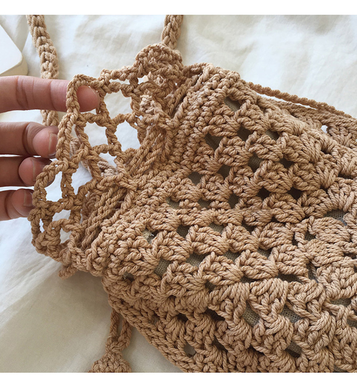 Women’s Retro Cotton Knitted Shoulder Bucket Bag Crossbody Bag for Boho Everyday Style & Gifts