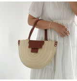 Women’s Straw Half Moon Summer Purse Tote Bag for Beach, Vacation & Summer Outfits