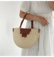 Women’s Straw Half Moon Summer Purse Tote Bag for Beach, Vacation & Summer Outfits