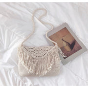 Women’s Crochet Cotton Handmade Bohemian Tassel Beach Bag Tote Bag for Boho Everyday Style & Gifts