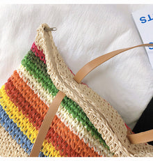 Große Regenbogen-Strohtasche für Damen für Strand, Urlaub und Sommer-Outfits