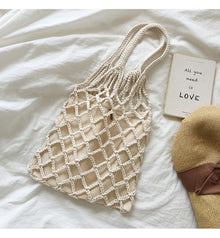 Women’s Crochet Bag with Fishnet Design Top Handle Bag for Boho Everyday Style & Gifts