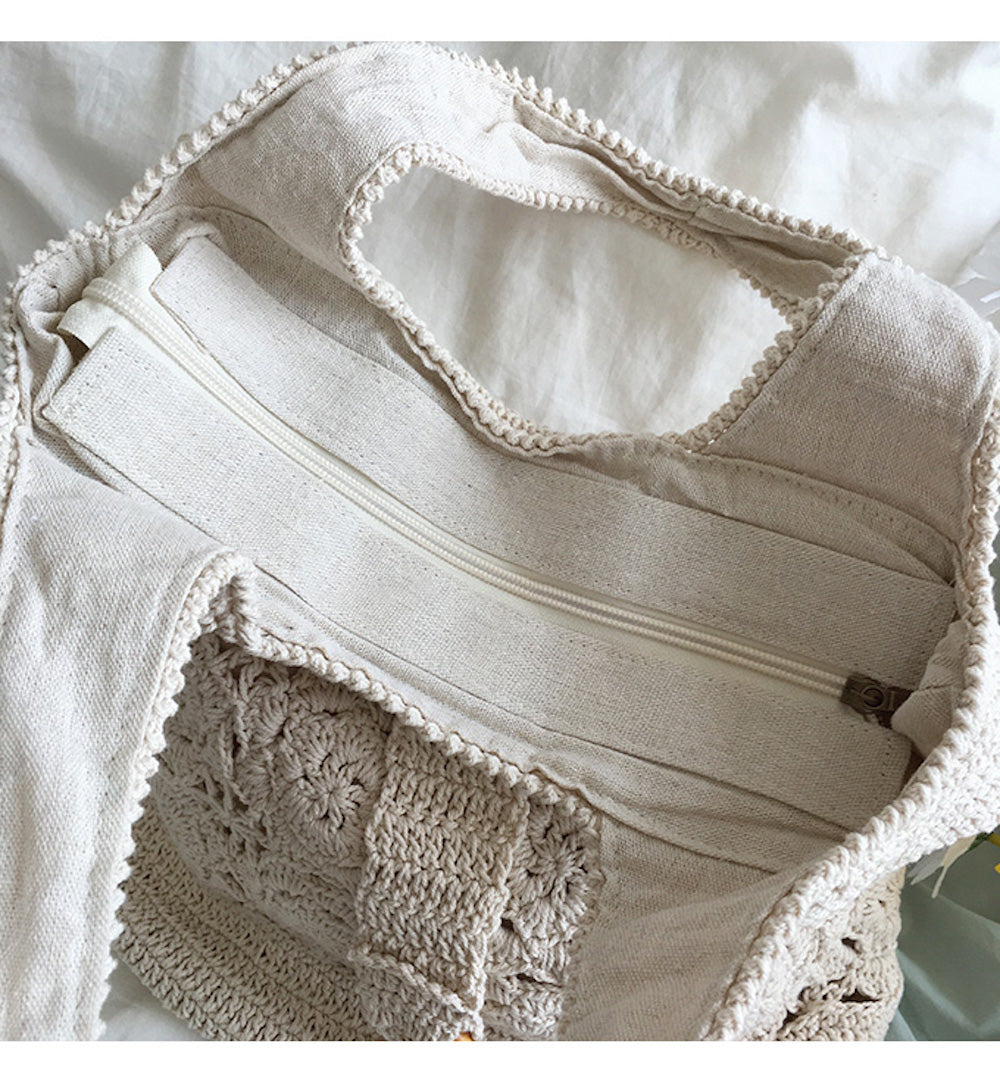 Women’s Floral Cotton Knitted Shoulder Bag Purse for Boho Everyday Style & Gifts