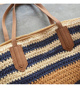 Women’s Large Striped Straw Woven Tote Bag for Beach, Vacation & Summer Outfits