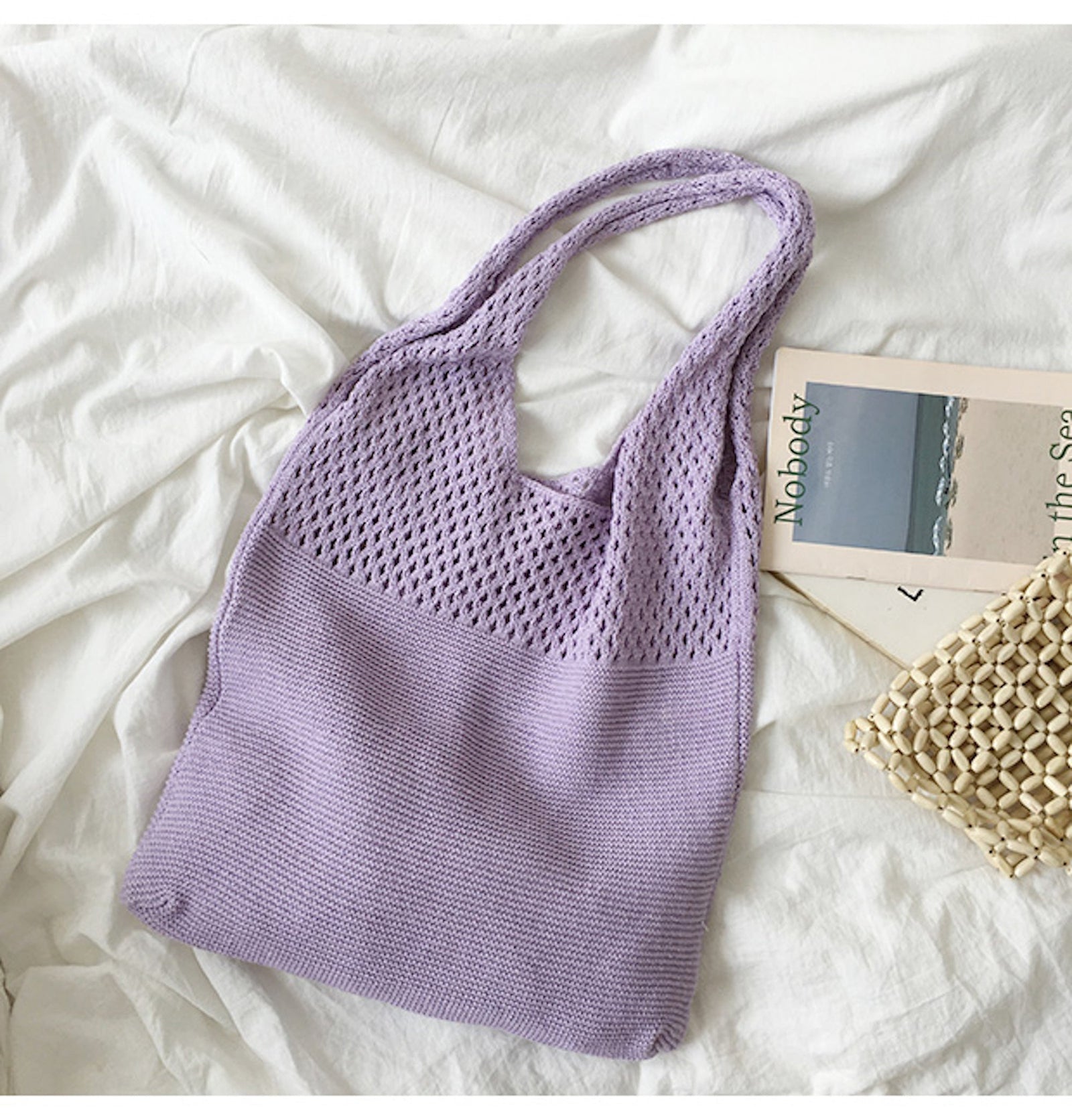 Women’s Macaron Colored Cotton Knitted Shoulder Bag for Boho Everyday Style & Gifts