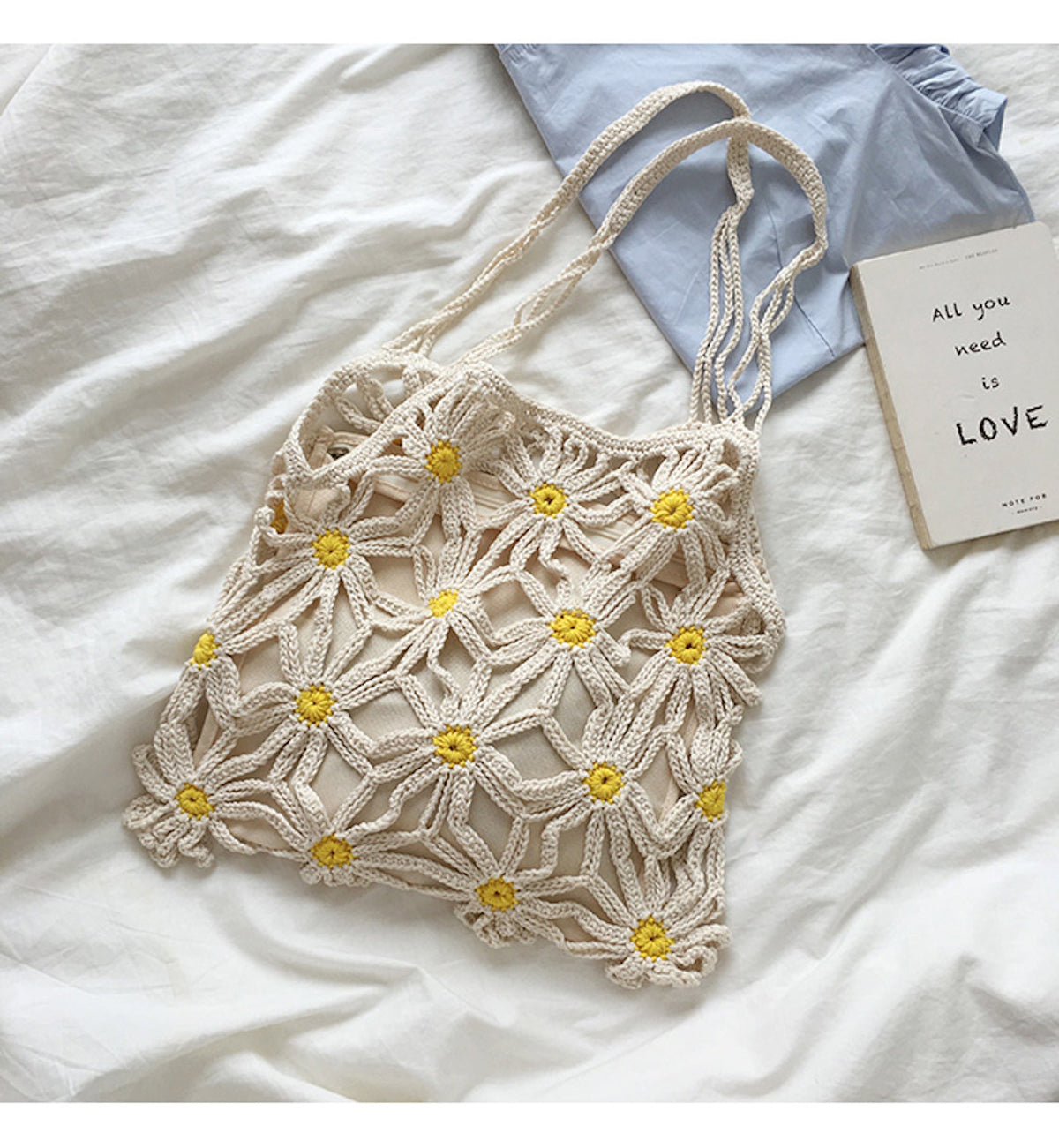 Women’s Retro Daisy Cotton Knitted Shoulder Bag for Boho Everyday Style & Gifts